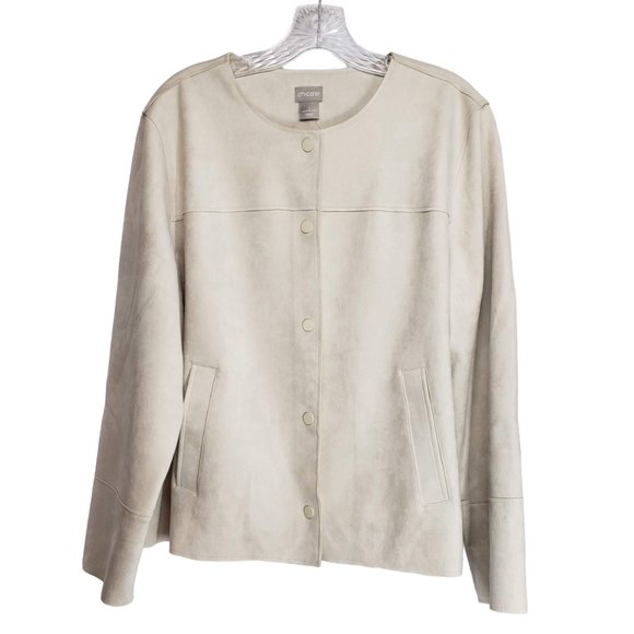 Chico's Jackets & Blazers - CHICO'S New Scuba Suede Jacket 16/18 Vanilla Cream Ultra Soft Faux Suede Beige